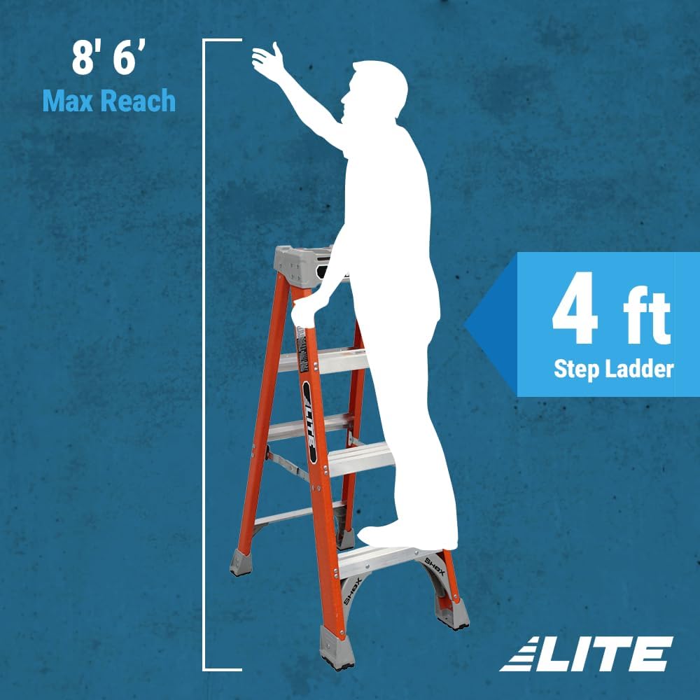 LITE 4-Foot Fiberglass Step Ladder, 300-Pound Load Capacity, Type IA, LP-3011-04