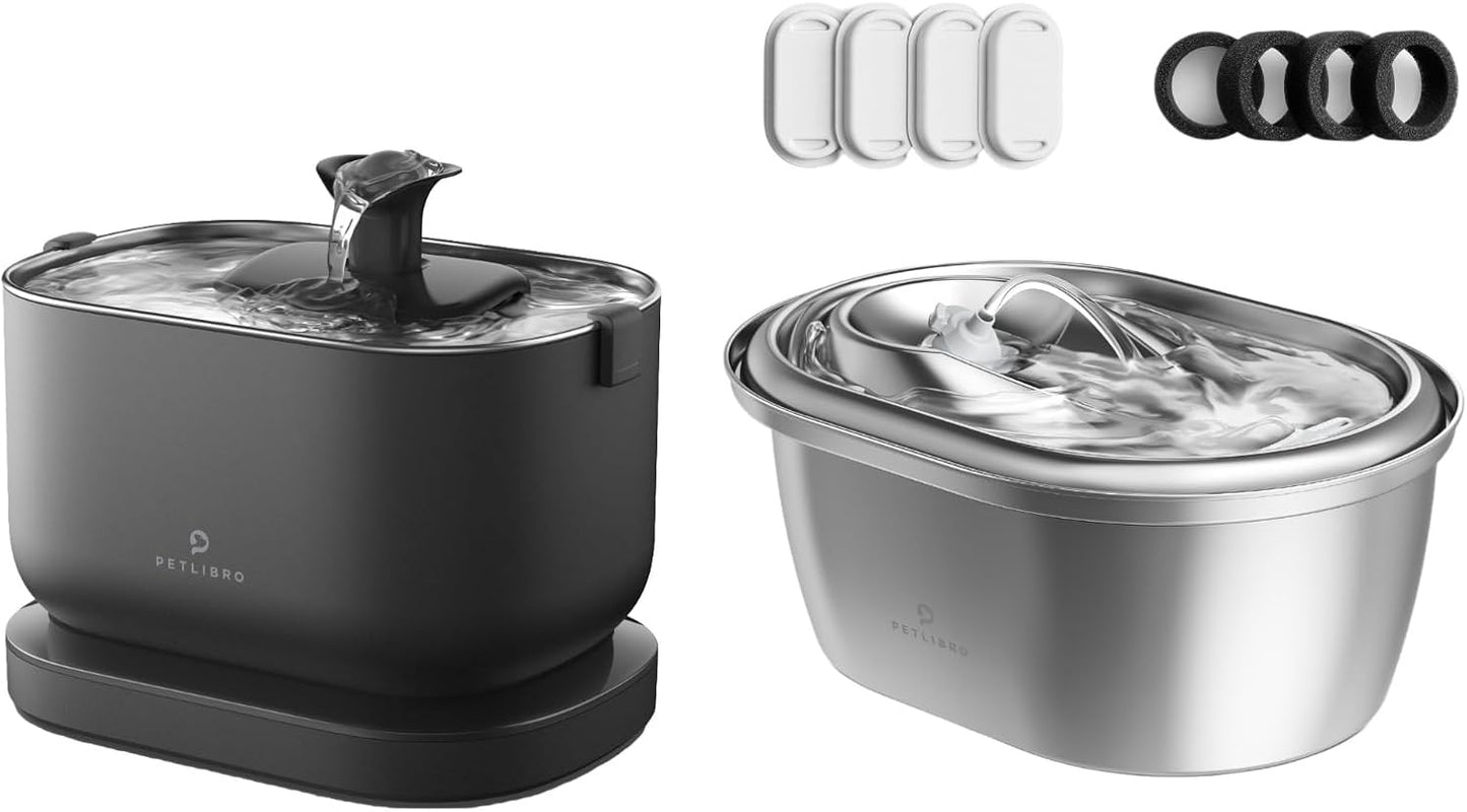 Bundle of PETLIBRO Stainless Steel Cat Water Fountain and Cordless Pet Water Fountain Battery Operated