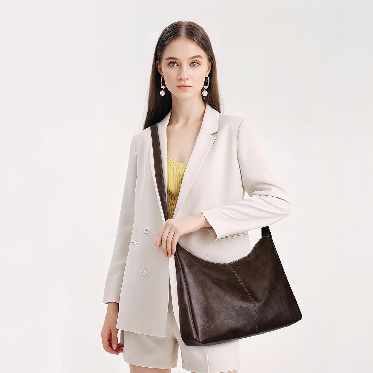 Slouchy Hobo Bags for Women Shoulder Handbag Leather Brown Purse Crossbody Handbag Daily Slouchy Tote Purses