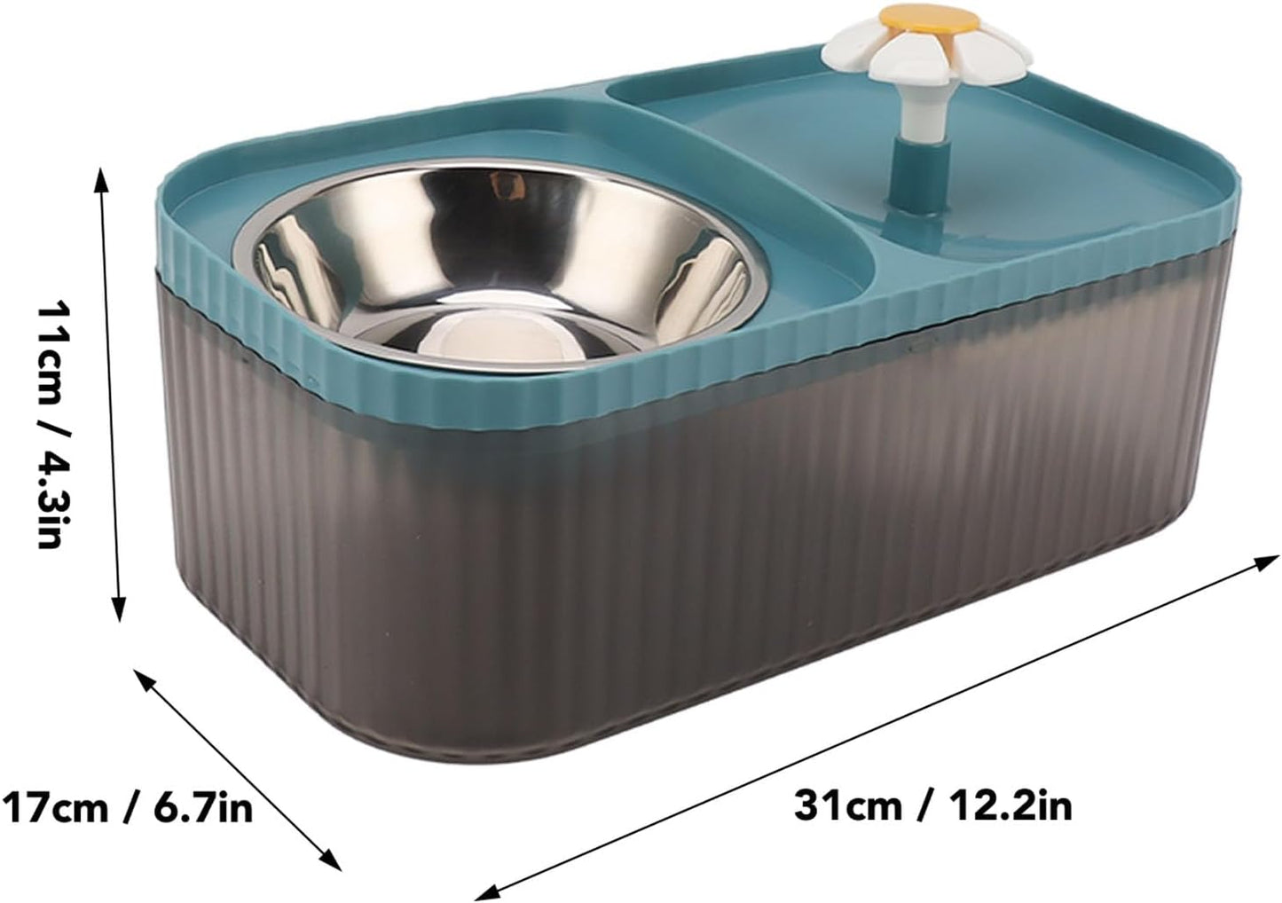 Water Bowl Fountain,Cat Feeder and Water Dispenser,Cat Water Fountain Food Bowl High Capacity Quiet 2 in 1 Pet Feeder Water Dispenser Feeding Machine for Cats and Dogs (Blue)