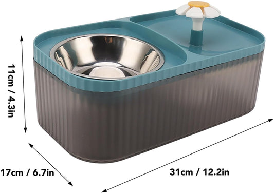 Water Bowl Fountain,Cat Feeder and Water Dispenser,Cat Water Fountain Food Bowl High Capacity Quiet 2 in 1 Pet Feeder Water Dispenser Feeding Machine for Cats and Dogs (Blue)