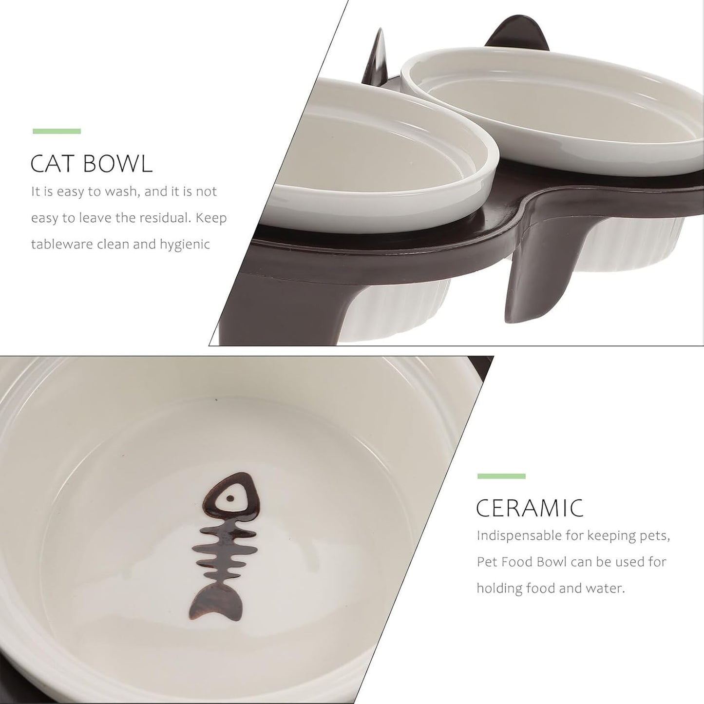 PRETYZOOM Ceramic Elevated Cat Feeding Bowl Set Thick Brown Bowls Sturdy Stand Indoor Cats Kittens