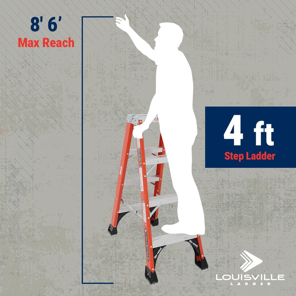 Louisville Ladder 4-Foot Fiberglass Twin Front Step Ladder, 375-Pound Load Capacity, Type IAA, FM1404HD