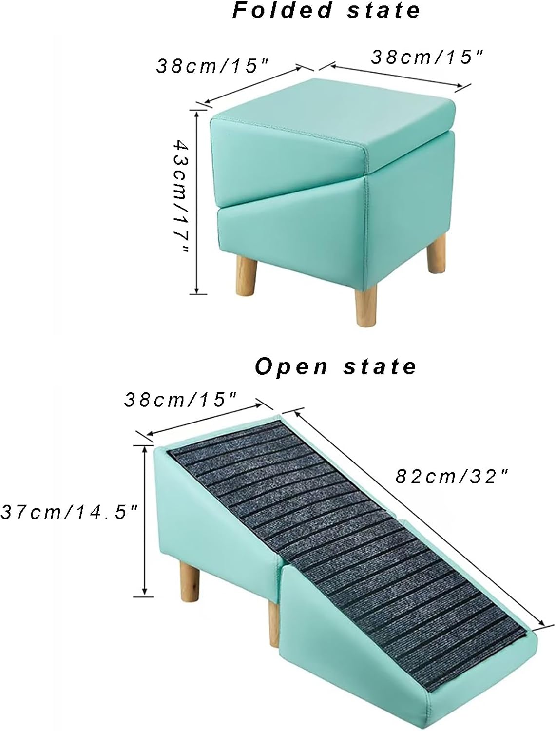 Foldable Pet Stairs, Dog Ramp & Human Ottoman Footstool, Folding Pet Ramp for Sofa, Removable Non-Slip Pad, Faux Leather Pet Steps Stool for Young, Injured, Elderly Pets, Khaki