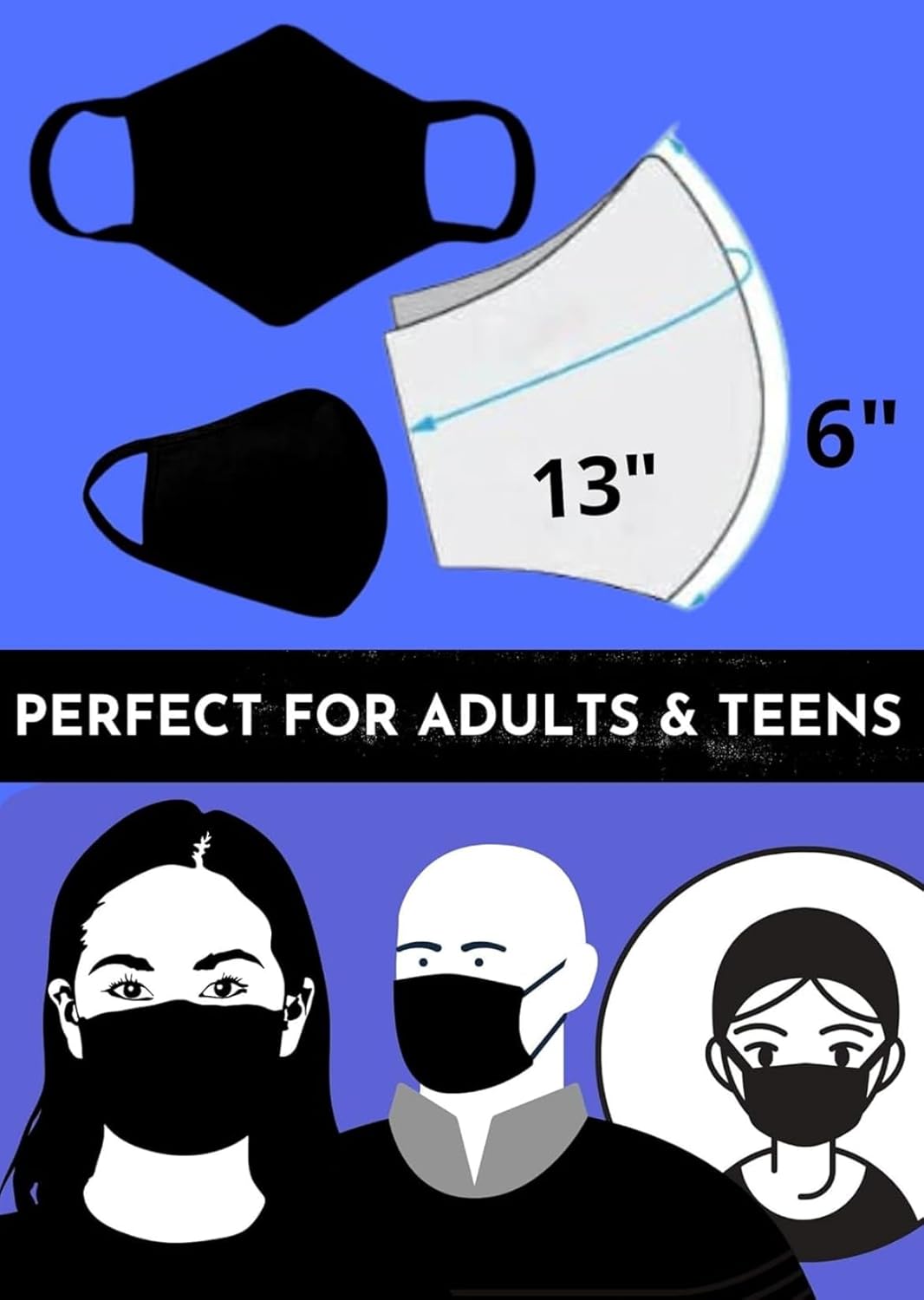 Cotton Face Masks - Made of Premium Organic Cotton, Reusable Washable Soft Cloth Face Masks 3/6 Pk