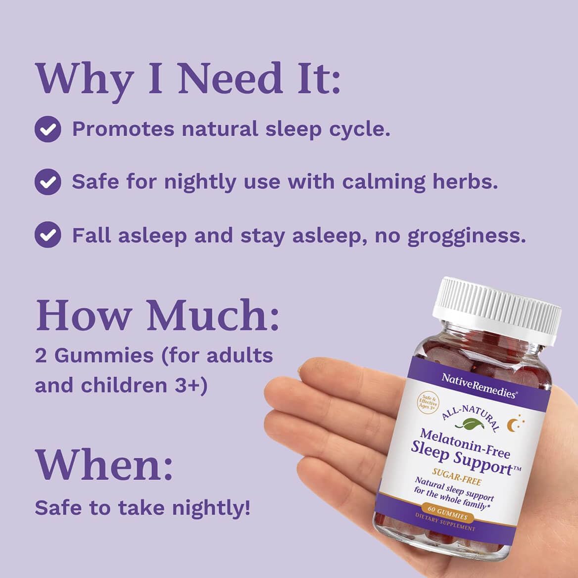 Native Remedies Melatonin-Free Sleep Gummies – Sugar-Free Herbal Formula with GABA, Magnesium, L-Theanine & Valerian – Sleep Aid Natural Support for Adults - 60 Calm Gummy Vitamins