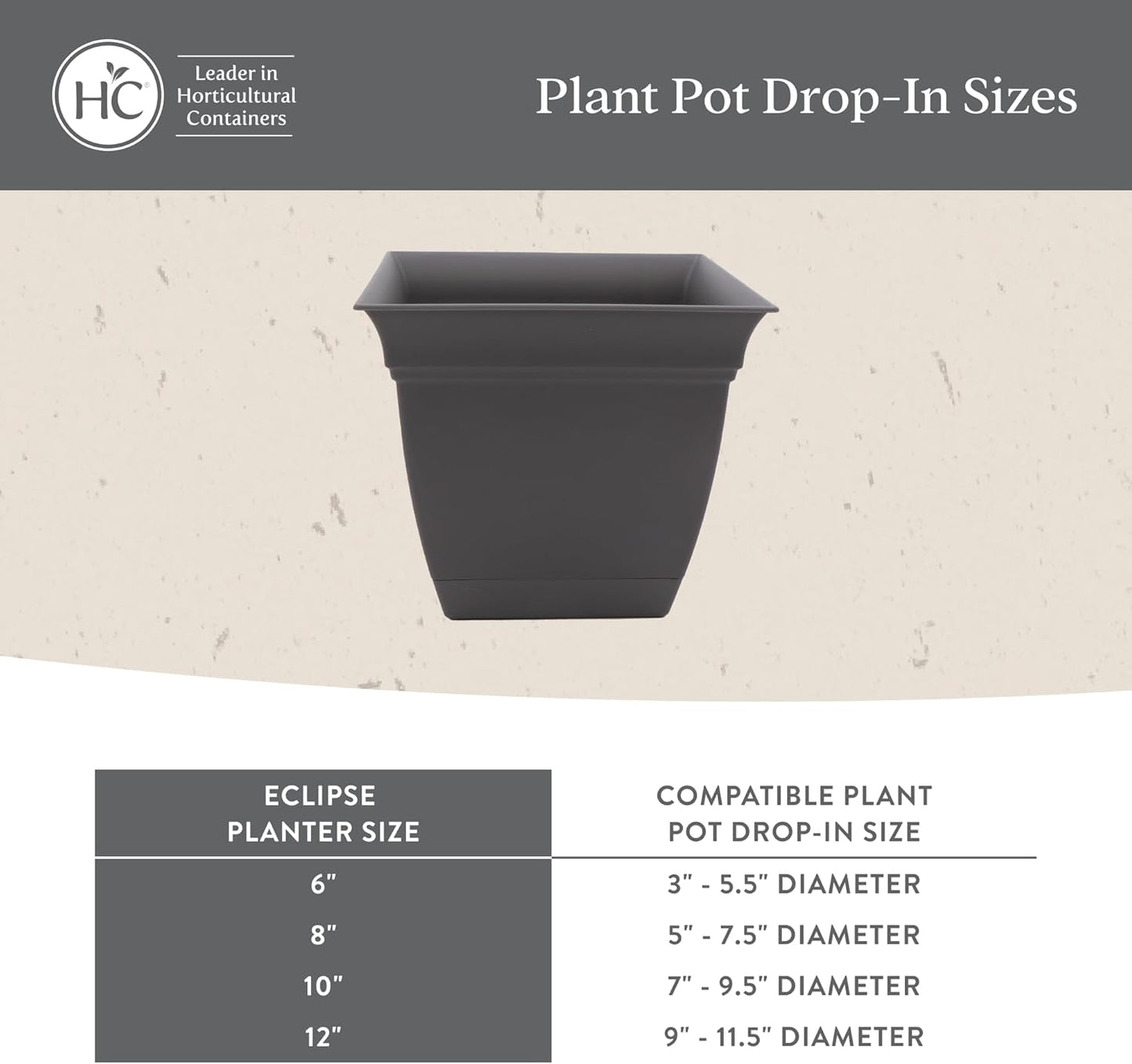 The HC Companies 12 Inch Eclipse Square Planter Pots with Drainage Holes & Attached Saucer, Lightweight UV-Resistant Plastic Indoor Outdoor Planters, 2-Pack Flower Pots for Garden & Home Decor, Black