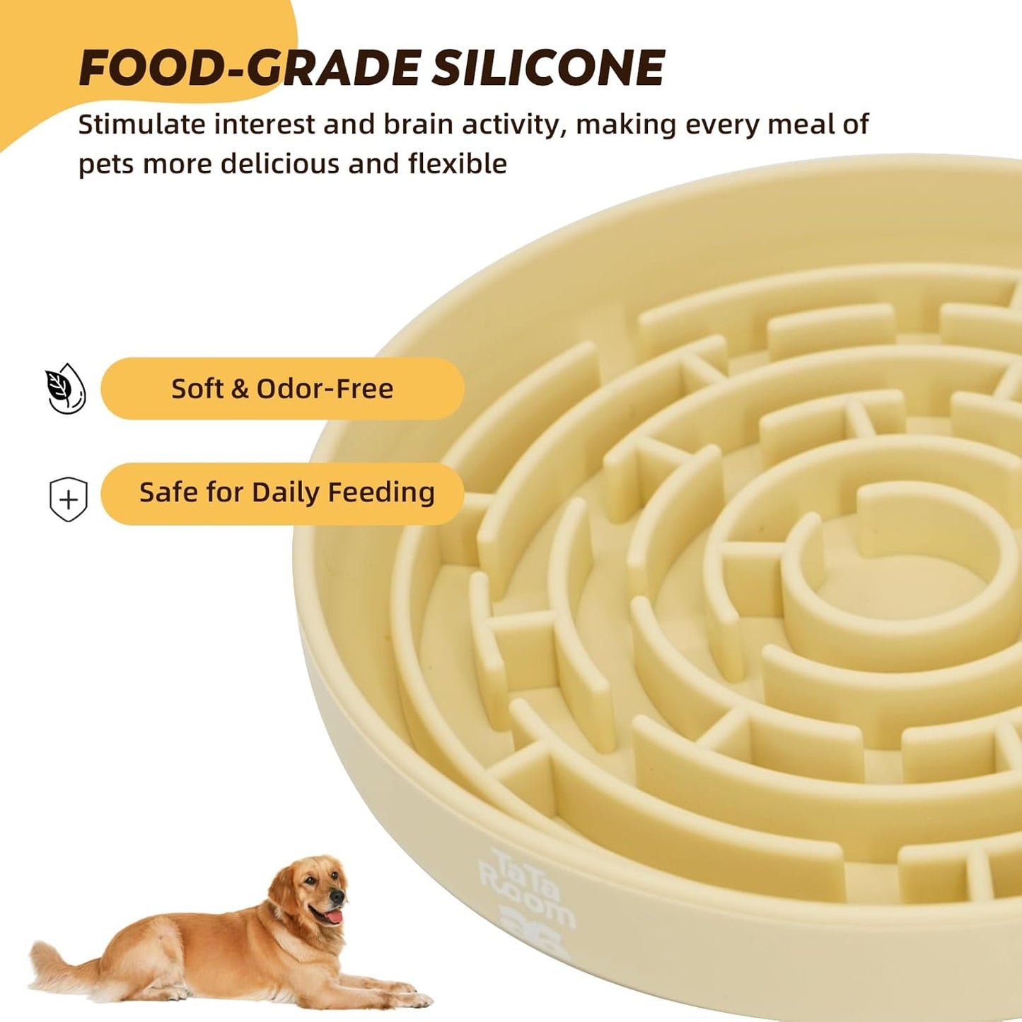 Silicone Maze Slow Feeder Bowl for Dogs and Cats, Non-Slip Puzzle Pet Dish with Food Dispersion, Easy Clean Interactive Bowl（Beige）