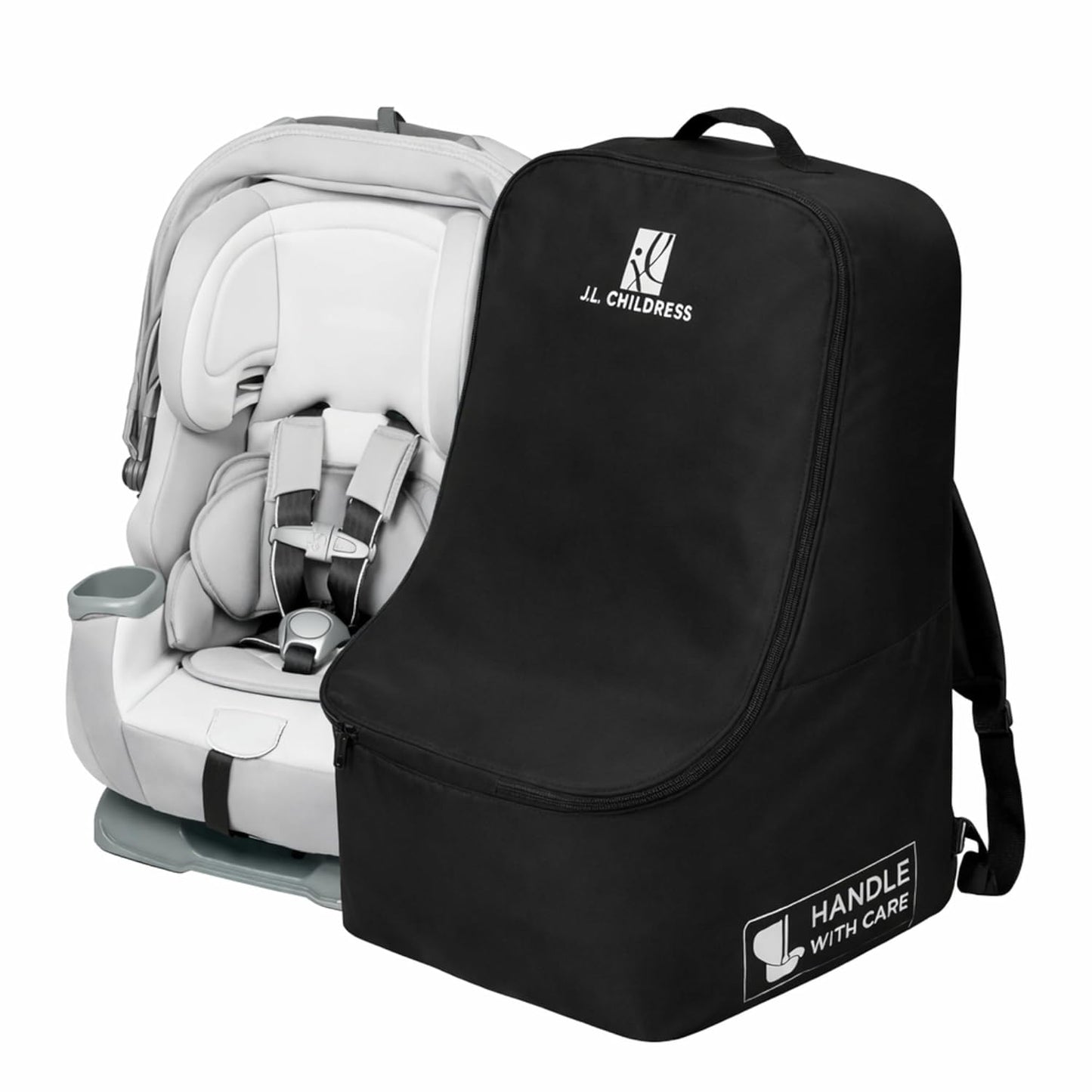 J.L. Childress Padded Backpack Car Seat Bag - Car Seat Travel Bag for Airplane, Fits Most Baby & Infant Carriers & Bootsters, Accessories for Gate or Baggage Check, AirTag Compatible - Deluxe, Black