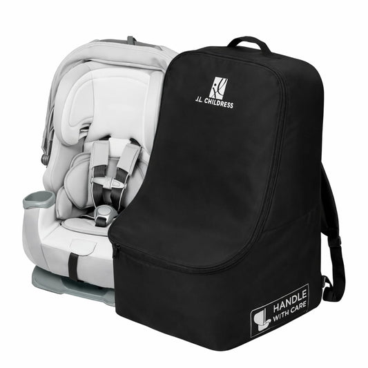 J.L. Childress Padded Backpack Car Seat Bag - Car Seat Travel Bag for Airplane, Fits Most Baby & Infant Carriers & Bootsters, Accessories for Gate or Baggage Check, AirTag Compatible - Deluxe, Black