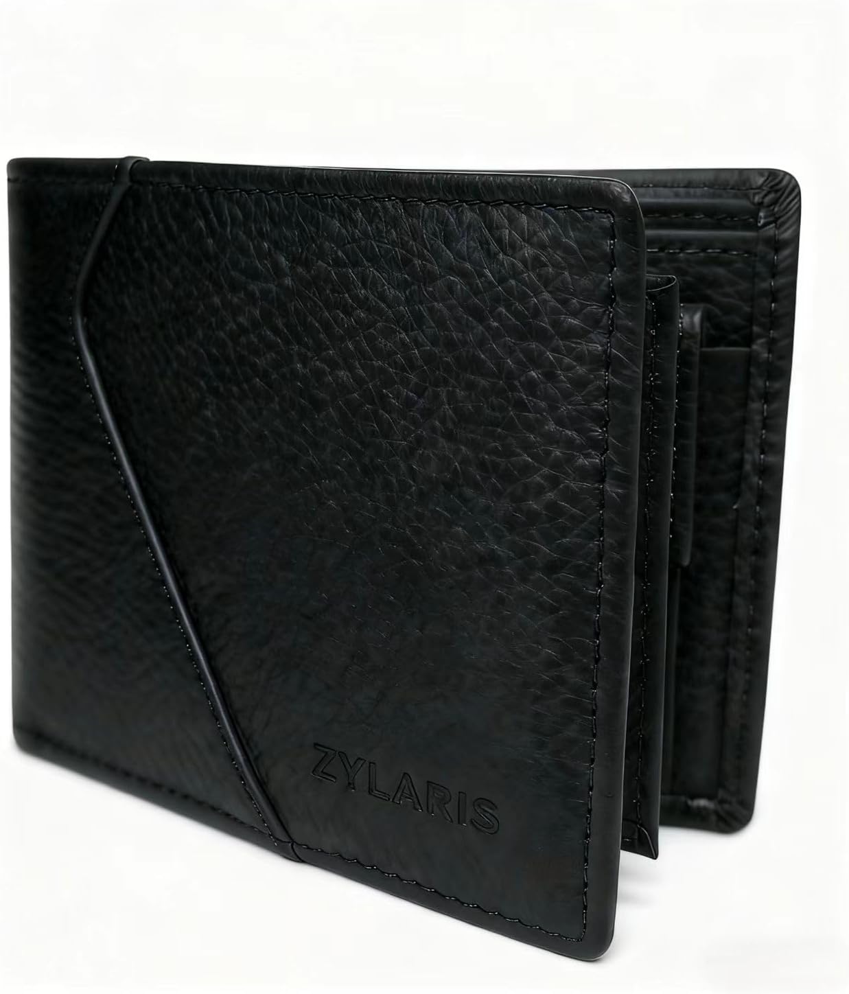 Soft leather Wallet Men,Classic Bifold Wallet, RFID Blocking, 7 Card Slots, Multiple Compartments, It is equipped with 1 coin pocket. (Jet Black)