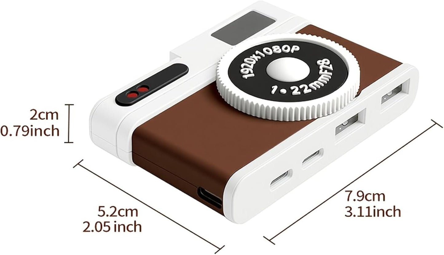 USB C Hub, 4-Port USB Hub with 2 USB-A 2.0 & 2 USB-C Ports, Compact Vintage Camera-Style USB Hub Adapter for Laptop, MacBook, Tablet & Accessories