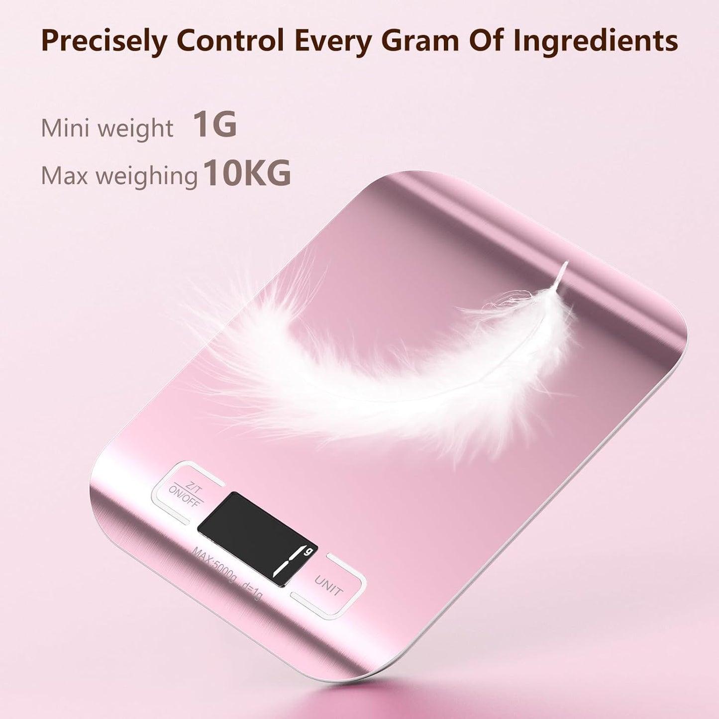 Food Scale, Digital Kitchen Scale 22lb/10kg Capacity, 6 Units with Tare Function Food Scale for Cooking, Baking, and Meal Prep Rose Gold