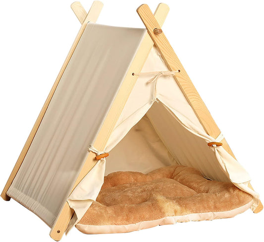 Cat Bed for Indoor Cats Calming Down Pet Bed Plush Dog Bed for Cat Kitten Small Dog Puppy with Covered Ceiling Small Dog Bed & Cat Bed Cozy Puppy Bed and Cat Beds,Brown,60 * 55 * 63cm