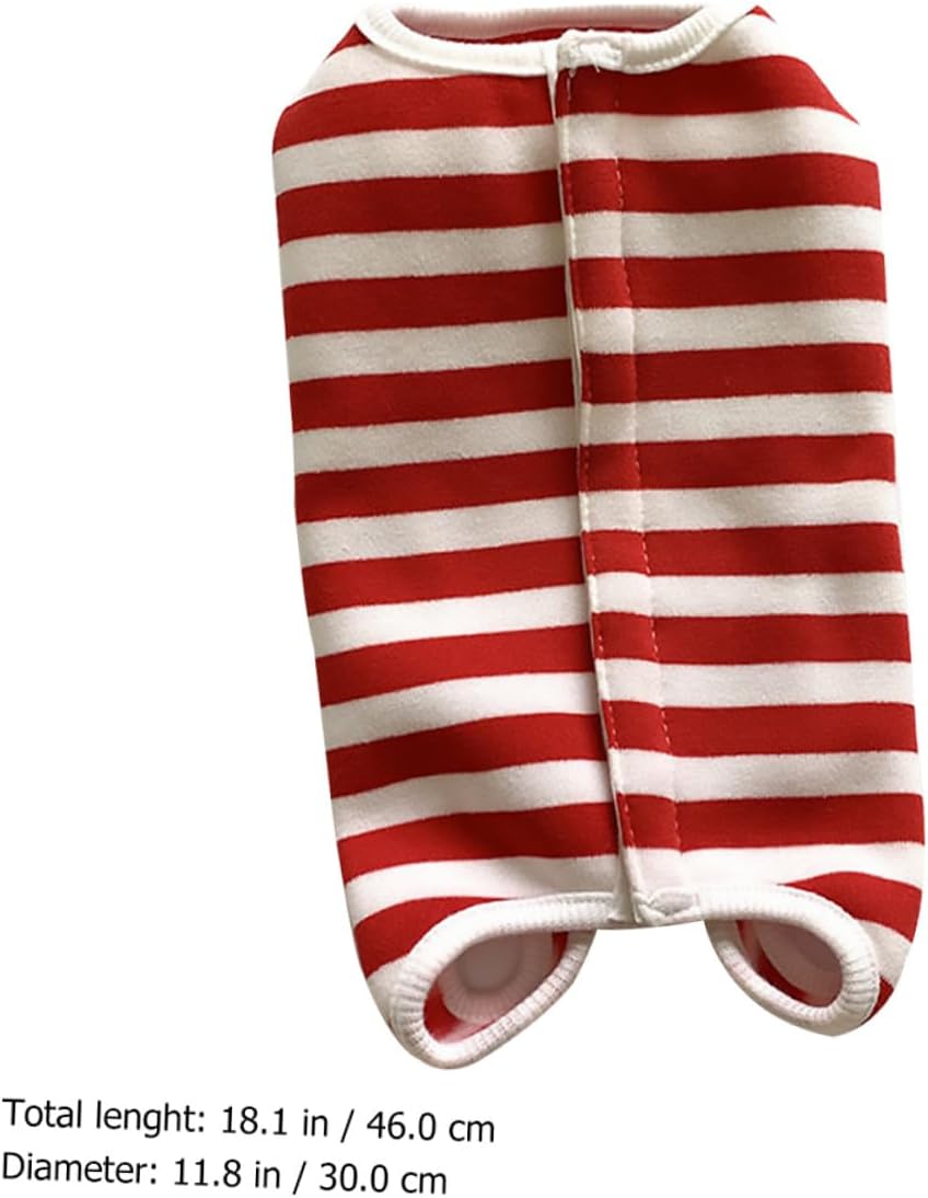 Milisten Dog Suit Striped Fleece Pet Protective Coat Four-Legged Sterilization Clothes Burgundy L Size Post-Surgery Wear for Dogs