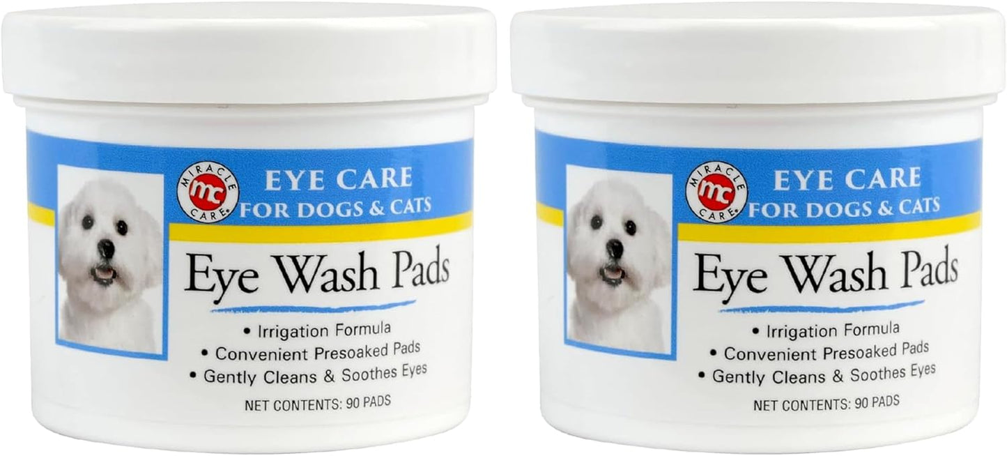 Miracle Care Eye Wash Pads,90 Use Pre-Soaked Pads to Gently Clean and Soothe Dog and Cat Eyes; Non Stinging Formula to Remove Eye Debris,(Pack of 2)
