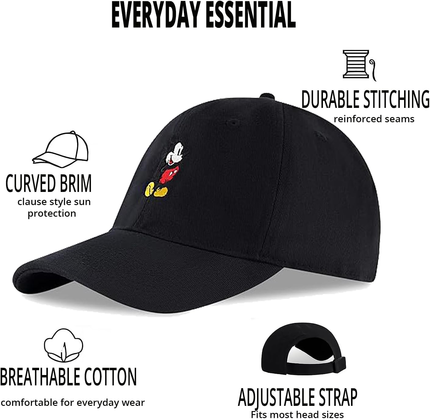 Disney Adult Baseball Cap, Mickey Mouse Adjustable Dad Hat