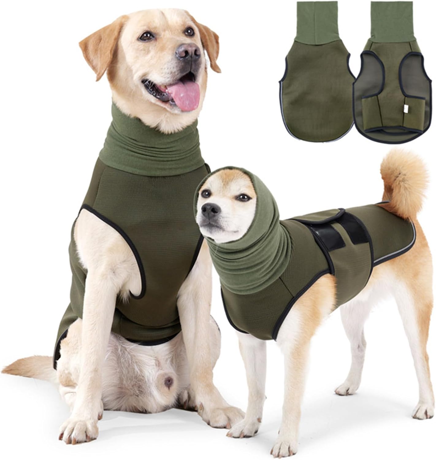 YiZYiF Dog Thunder Jacket Pet Anxiety Calming Vest Puppy Hoodies with Noise Block Ear Protection for Fireworks Army Green X-Large