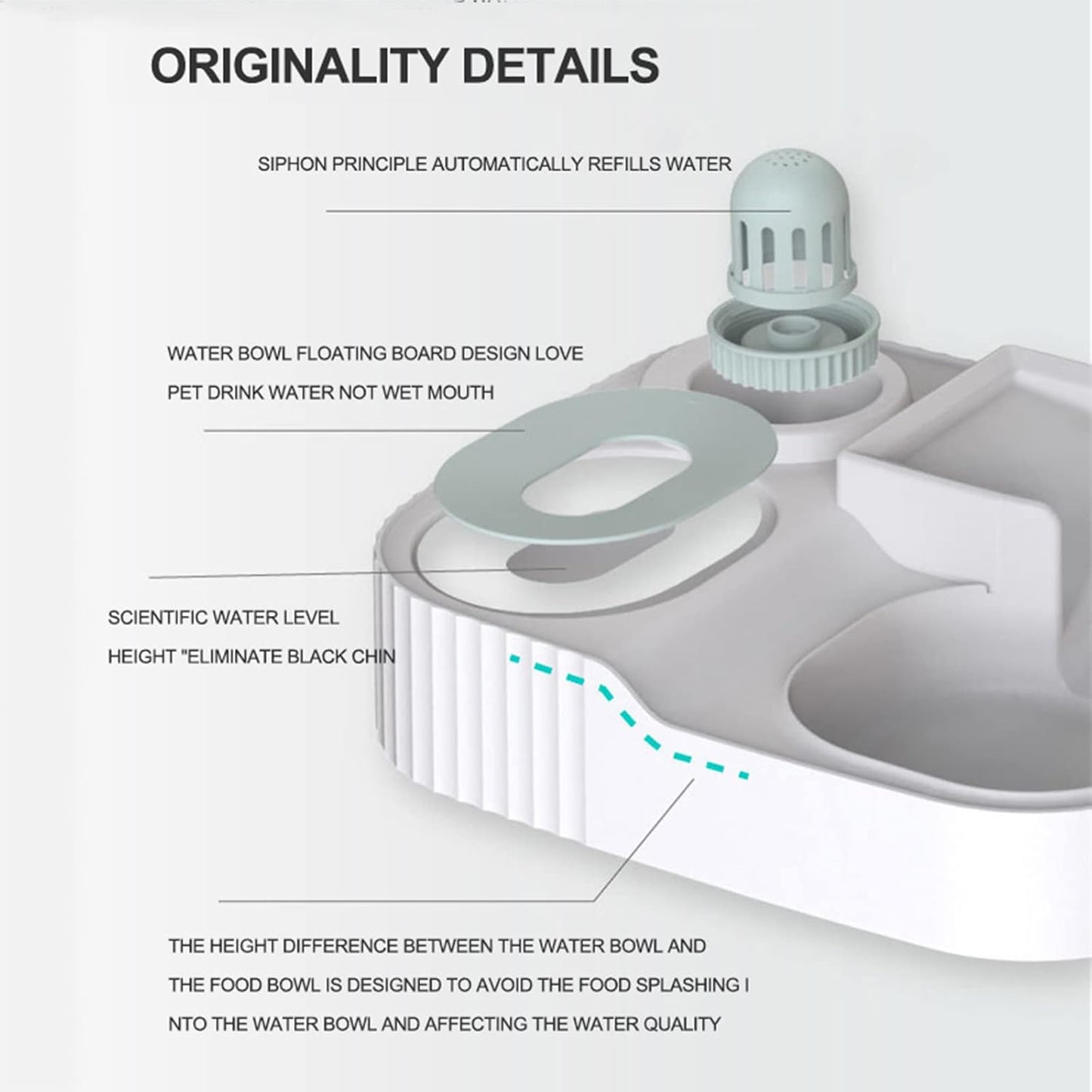 2 in 1 Automatic Gravity Cat Feeder, Dog Food and Water Dispenser Large Capacity, Cat Water Fountain for Small Medium Cats, Dogs, Puppies and Rabbits,Gray