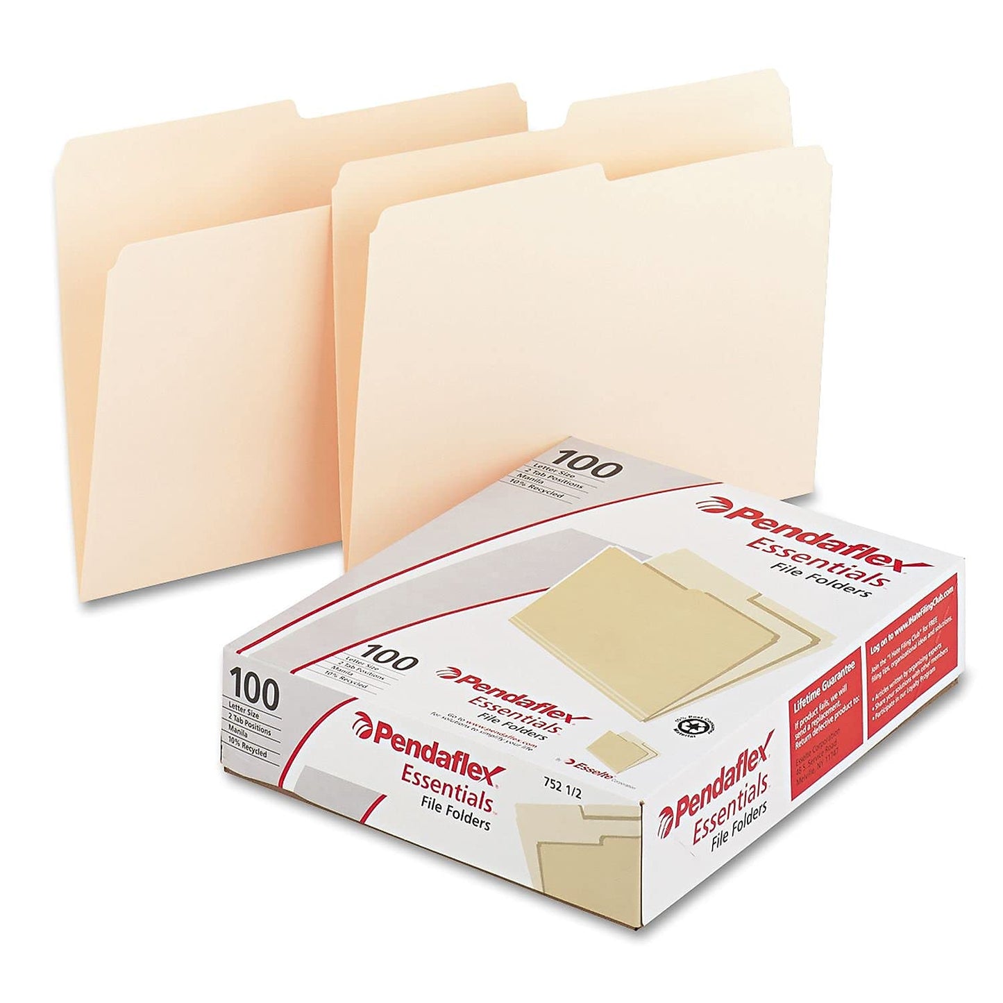 Pendaflex File Folders, Letter Size, Manila, 1/2 Cut, 100/BX (752 1/2), Letter