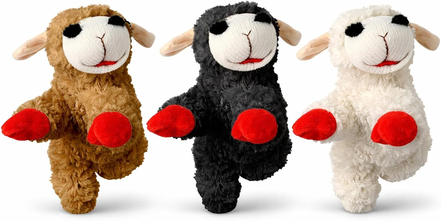 Multipet Mini Lamb Chop 6" Bundle Small Dog Toys | White, Black & Brown | Lambchop Squeaker Dog Pet Toy 6" Plush | Small | 3-Pack | Officially Licensed