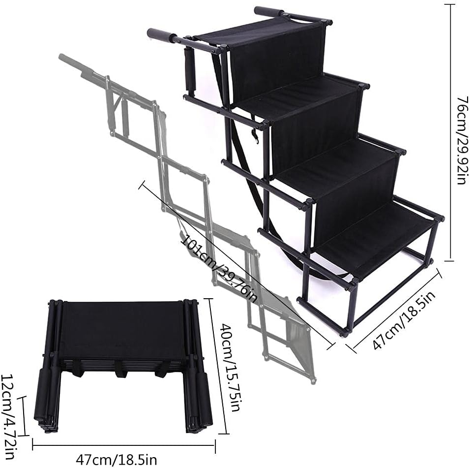 Car Dog Steps Pet Stairs Dog Ramp Lightweight Folding Pet Ladder Ramp Dog Stairs for High Beds Trucks Cars and SUV (Color : Black Size : Same Size)