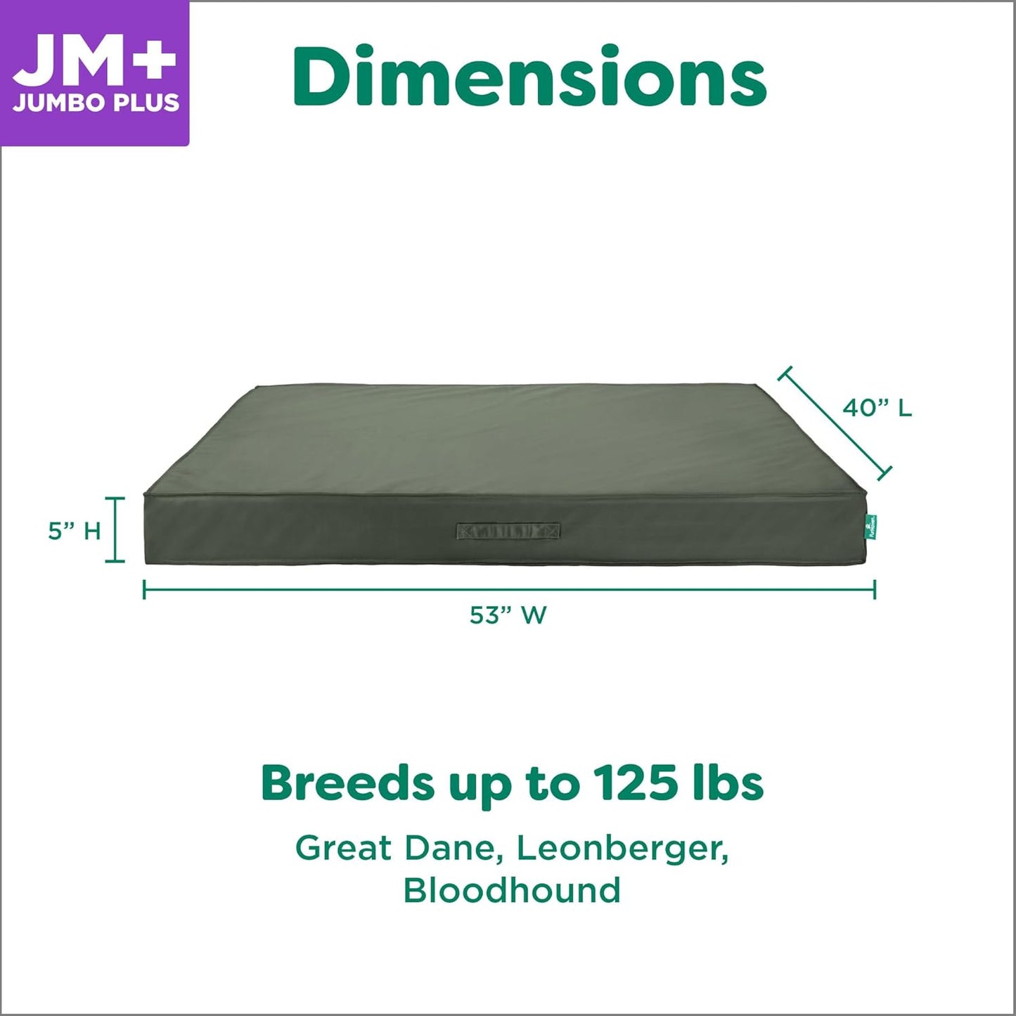 Premium Indoor-Outdoor Deluxe Mattress Pet Bed, Dark Olive, JumboPlus