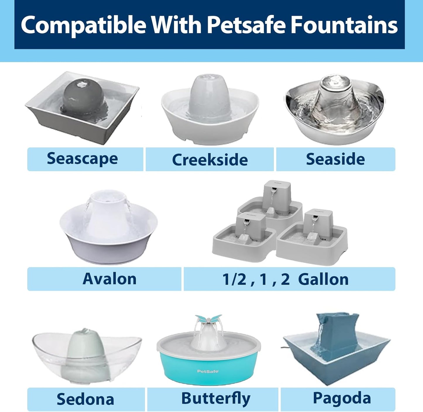 24PCS Cat Water Fountain Filter, 12 Carbon Pet Fountain Filters and 12 Foam Replacement Filters for Petsafe Fountain, Compatible with Drinkwell Fountain Filters for Avalon Pagoda etc