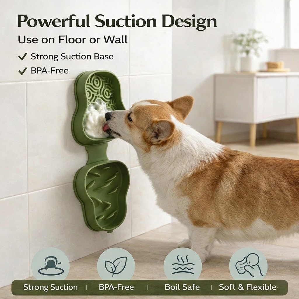 Dual-Zone Slow Feeder Lick Mat for Dogs & Cats – Silicone Slow Feeder Puzzle Feeding Bowl & Lick Mat – Dry Kibble & Wet Food Enrichment – Slow Eating to Prevent Choking, Anxiety & Boredom