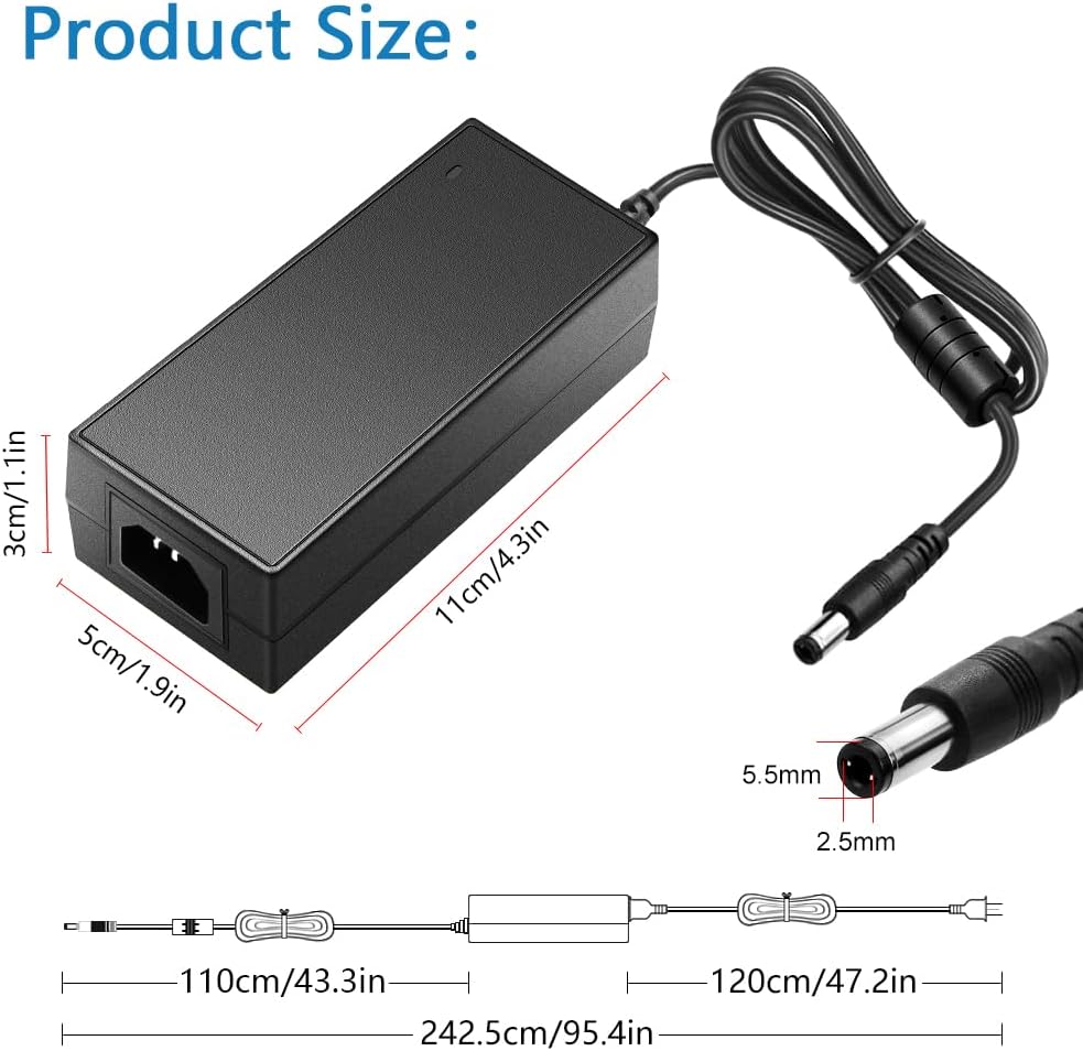 SHNITPWR 12V 5A 60W Power Supply Adapter AC DC Converter 100V~240V to 12 Volt 5 Amp Transformer 5.5x2.5mm Plug for 5050 3528 LED Strip Light 3D Printer LED Driver CCTV Security System LCD Monitor