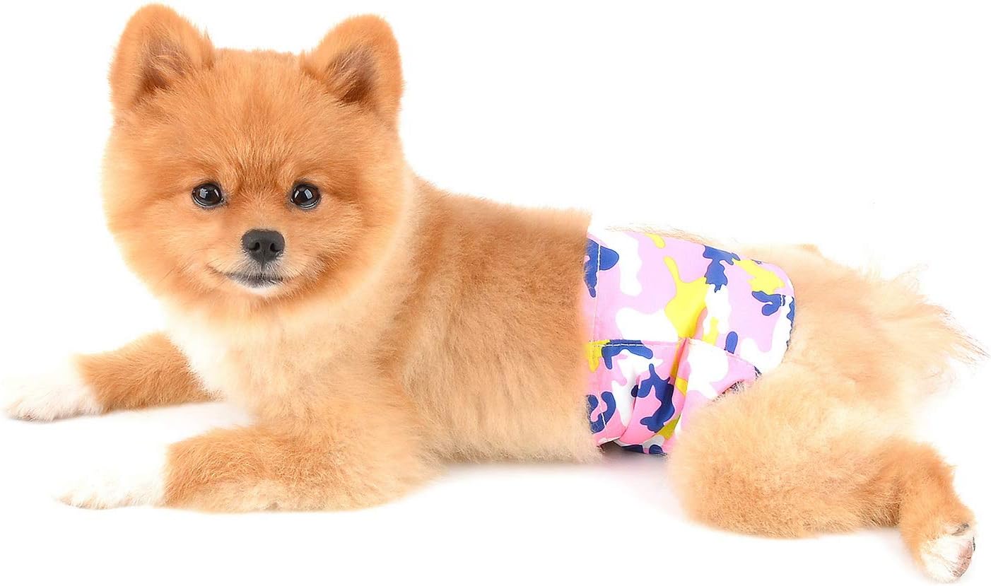 SELMAI Belly Bands for Male Dogs Small Medium Adjustable Washable Doggie Wrap Diapers Leakproof Reusable Comfy Boy Puppy Nappies Absorbent Pads Prevent Licking Fashion Camouflage Design Pink Camo XL