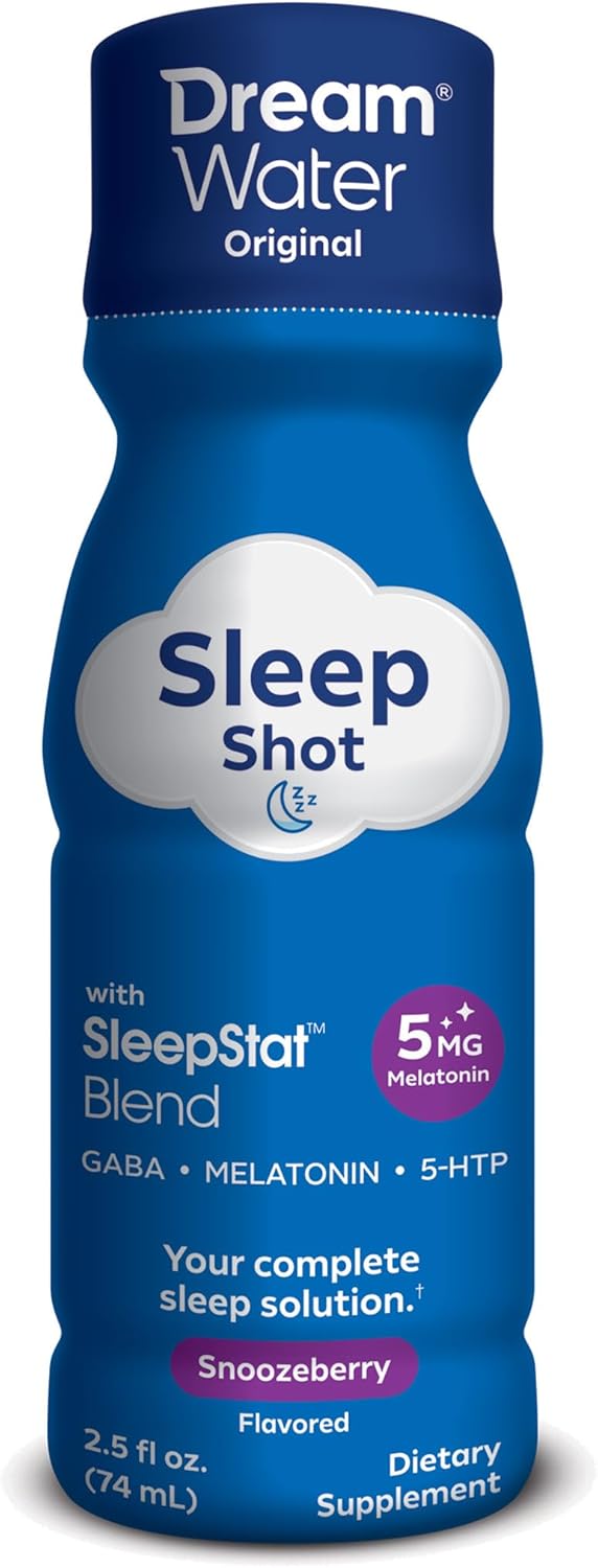 Dream Water Sleep Shots (12 Count) Sleep Aids for Adults - 5mg Melatonin, GABA, 5-HTP - Natural Snoozeberry Flavor (Blue Raspberry) - Liquid Melatonin Supplement - Zero Sugar & Gluten Free - 2.5 oz