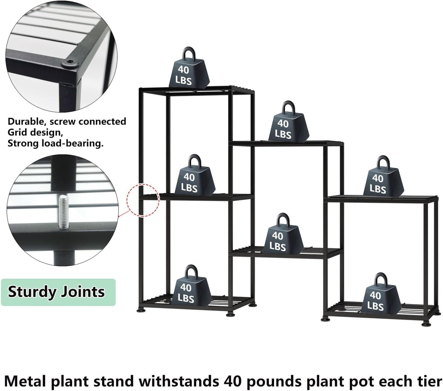 Metal Plant Stand Indoor Metal Plant Stands Outdoor Tiered Plant Shelf for Multiple Plants, 3 Tiers 7 Potted Ladder Plant Holder Table Plant Pot Stand for Window Garden Balcony Living Room