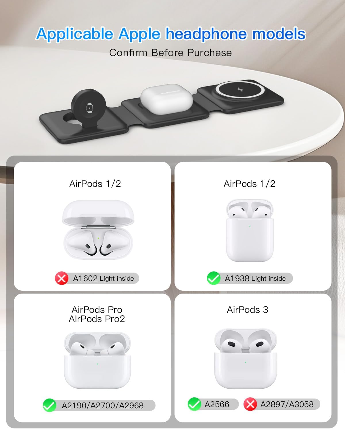 Magnetic Wireless Charger for iPhone: Fodable 3 in 1 Charging Station for Multiple Apple Devices - Travel Charging Pad Dock for Apple Watch iPhone 17 16 15 14 13 12 Pro Max Plus & Airpod