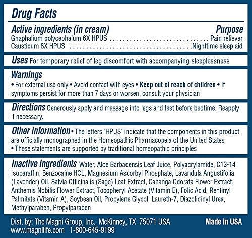 MagniLife Relaxing Leg Cream, Restless Legs, Deep Penetrating Topical for Pain, Naturally Soothe Cramping, Discomfort, and Tossing with Lavender and Magnesium - 4oz
