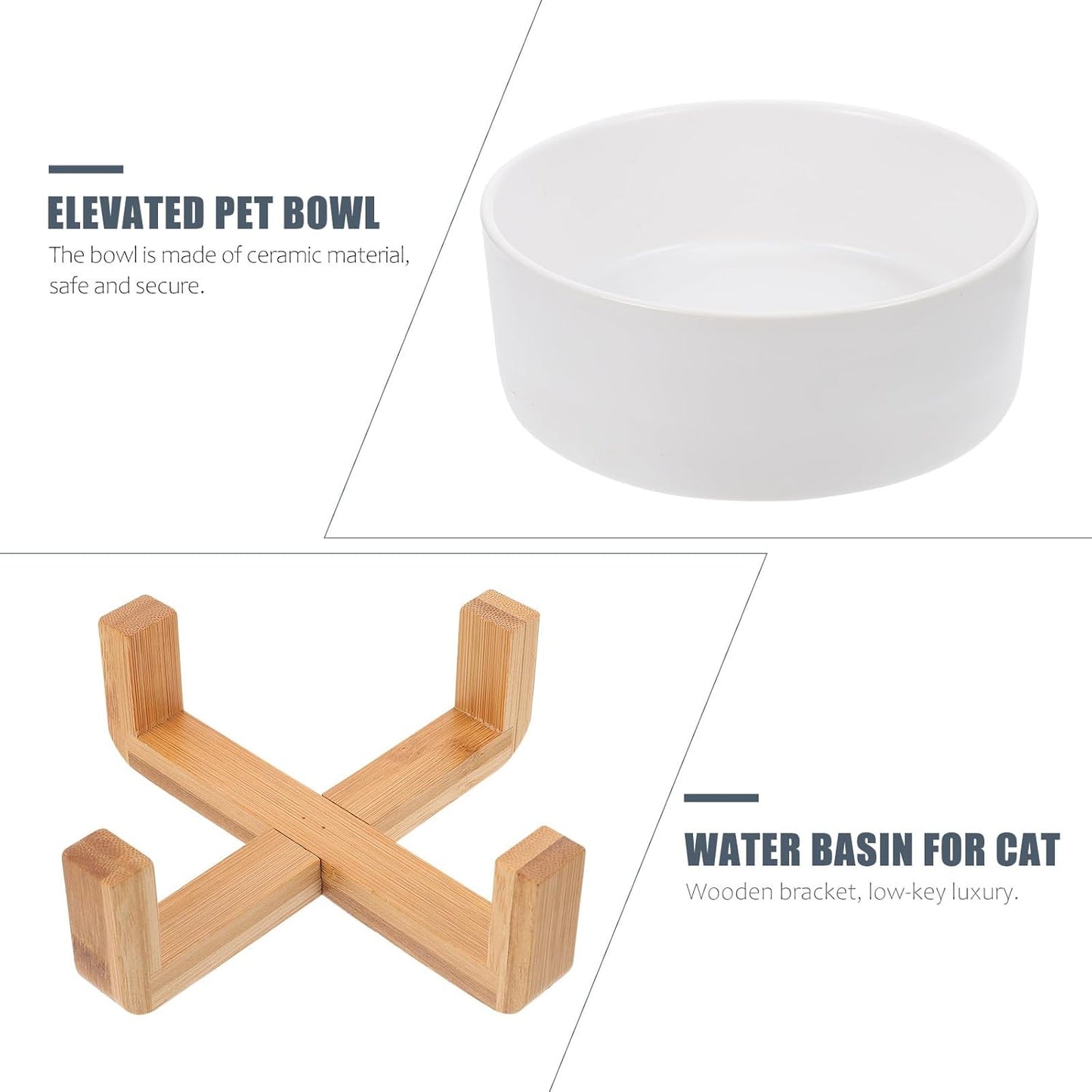 Milisten Ceramic Cat Bowls Elevated Pet Bowl with Wooden Stand Small White Raised Feeder for Cats Protecting Neck Spine Food and Water Dish