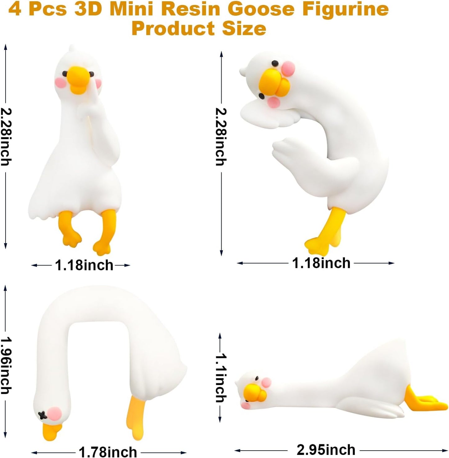 4 PCS Resin Goose Figurine Computer Monitor Decor,Cute Mini Goose Statues for Car Dashboard,Funny Desk/TV/Photo Frame Decorations (White Goose)