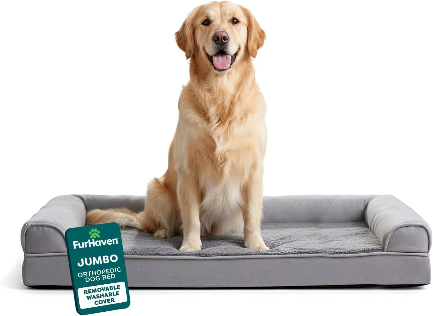 Furhaven Pet - 플러시 소파 척추보호 강아지 침대, 밍키 퍼 관절보호 요람 컨투어 라운저, 미드 센추리 모던 침대 프레임, 개와 고양이를 위한 야외 여행 침대 - 다양한 스타일, 크기, 색상