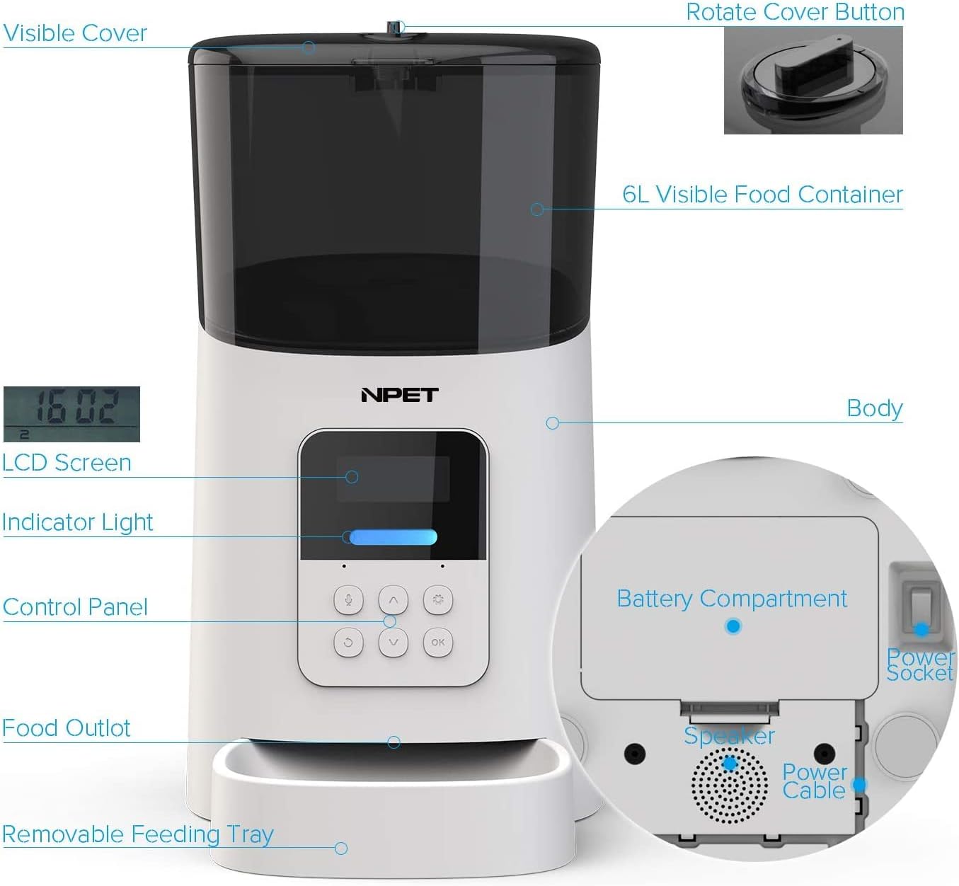 Pet Fountain Cordless Pet Feeder, Dog Food Dispenser Automatic, Automatic Cat Feeder for Small Animals with Distribution Alarms, Voice Recorder Pet Water Dispenser