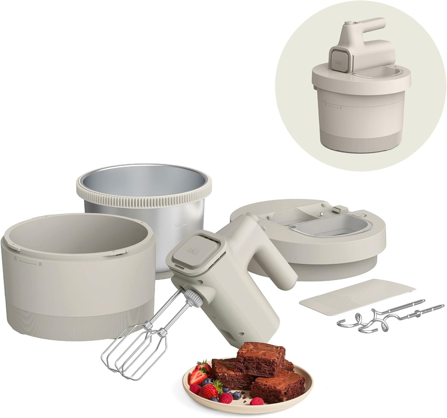 bella 3.5 Qt Hand & Stand Mixer, 2 in 1 Electric Mixer with Bowl, Dough Hook, Whisk & Egg Beater, Multifunctional Handheld Mixer for Baking, 200 Watt, Oatmilk