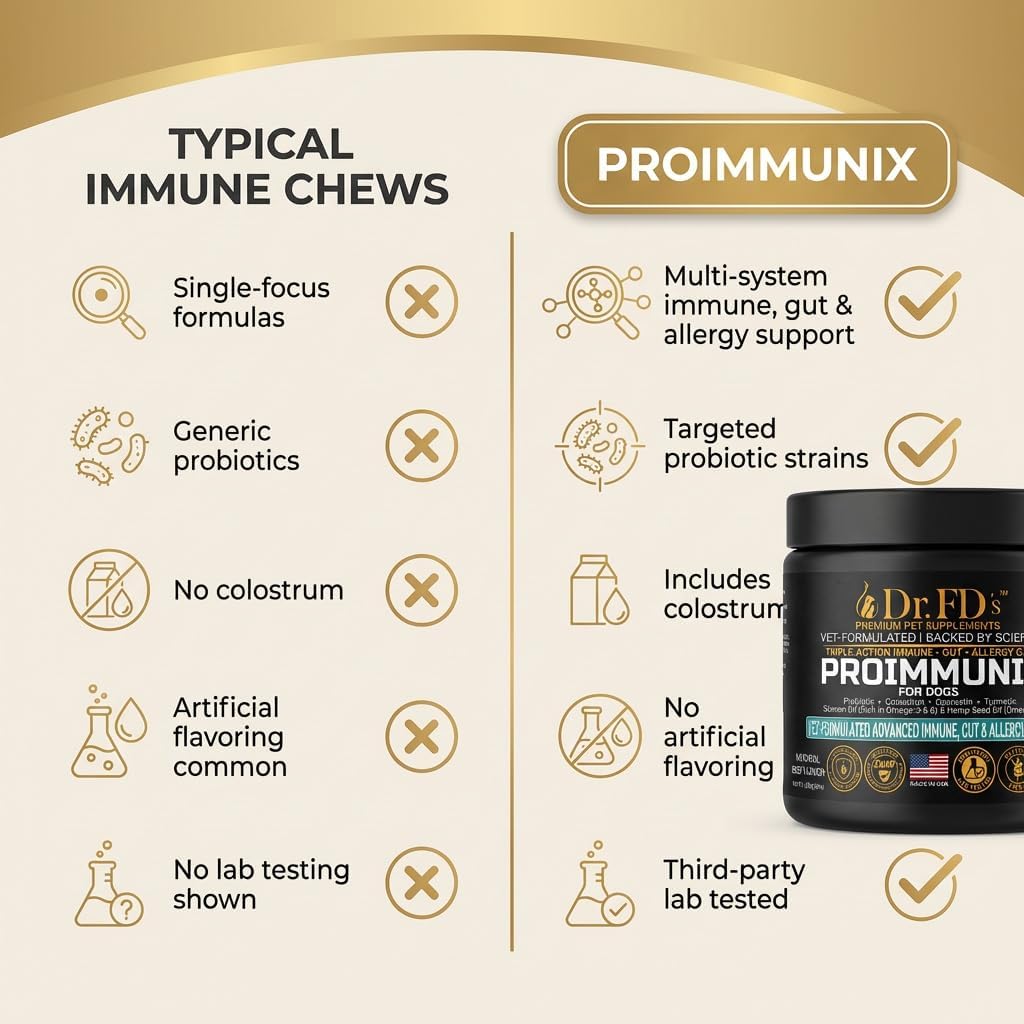Dog Probiotics for Dogs | Immune & Allergy Support with Colostrum for Gut Health | 120 Soft Chews | Made in USA | Dr. FD’s ProImmunix