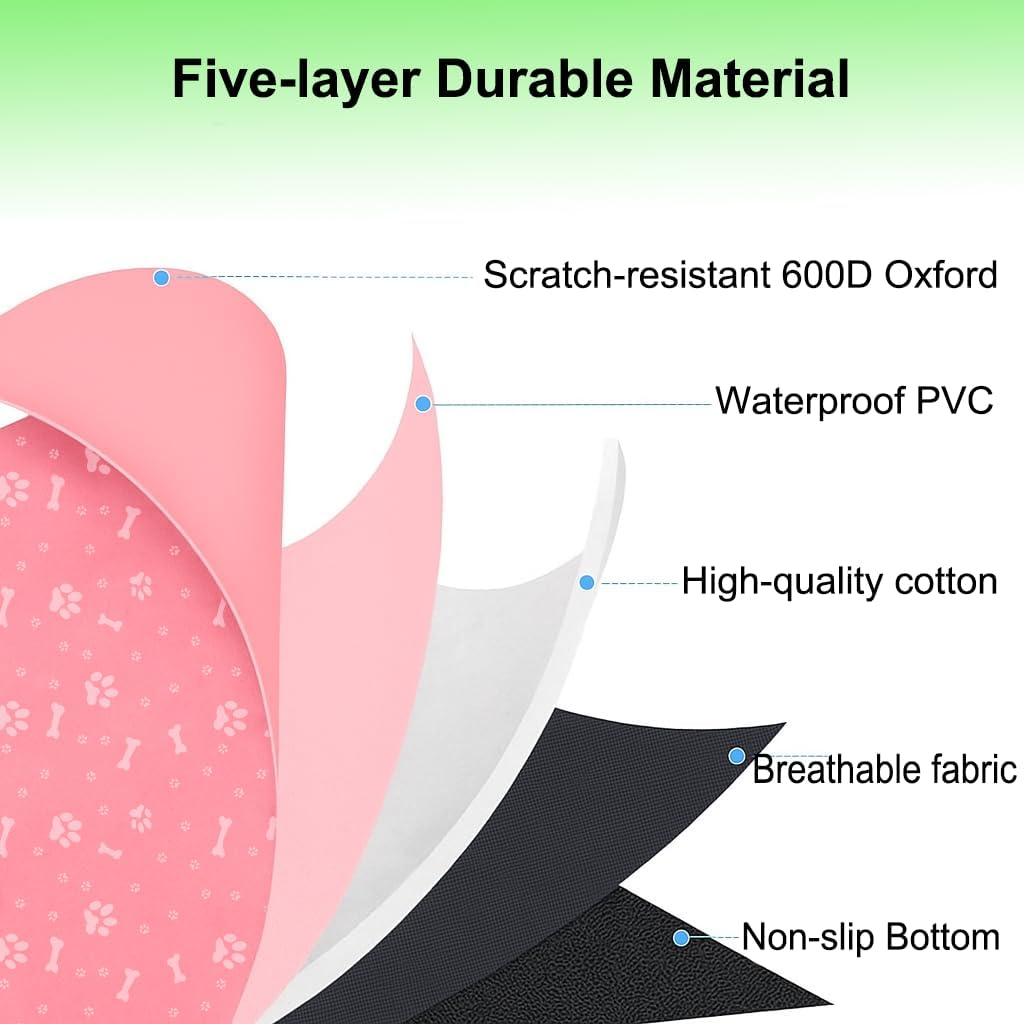 Dog Playpen Bottom Pad Mat for 36" 4-Panel Playpens - Scratch & Chew-Resistant Puppy Pen Floor Mat with Hook & Loop Fasteners, Waterproof & Leakproof, Non-Slip (Pink) (Playpen Not Included)