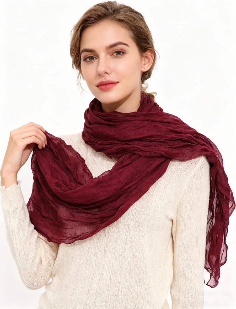 3 Packs Cotton Hemp Shawl Wrap Long Head Neck Scarf for Women and Men Lightweight Four Season Use