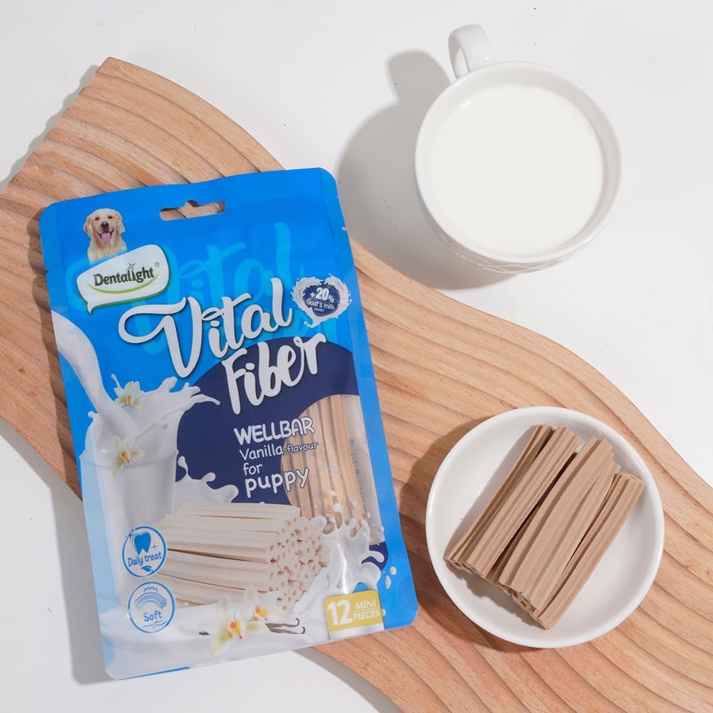 Faywell Vital Fiber Wellbar Puppy Chew Treats, Contain Goat Milk Powder, Rich in Calcium and Protein, Soft Vanilla Texture, 80g