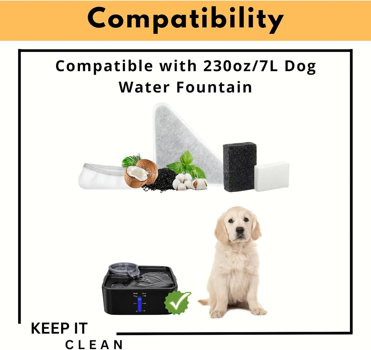 Nispira Pet Fountain Filter Replacements for Kastty 230oz/7L GISOFIK Dog Cat Water Fountain, 5-Layer Filtration System for Clean and Fresh Water, 6 Pack