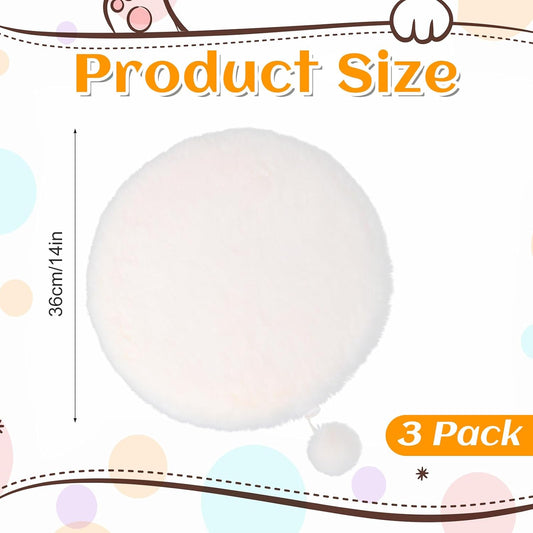 3-Pack 14" Round Cat Bed Cushion Pad Mat, Cream Faux Rabbit Fur & High-Density Foam Pet Sleeping Mat, Plush Dog Bed Mats with Wool Balls, Washable Replacement Pad for Cat Tree, Carrier, Crate, Kennel