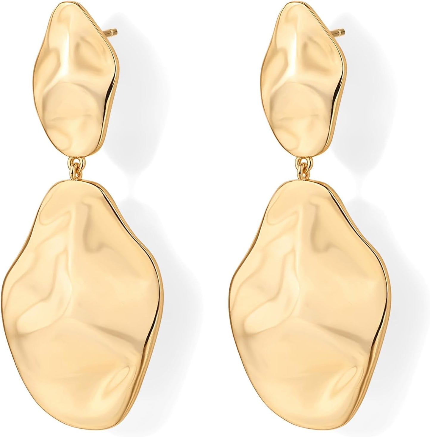 PAVOI 14K Gold Plated 925 Sterling Silver Posts Teardrop Statement Dangle Earrings | Lightweight Hammered Drop Dangle Earrings for Women