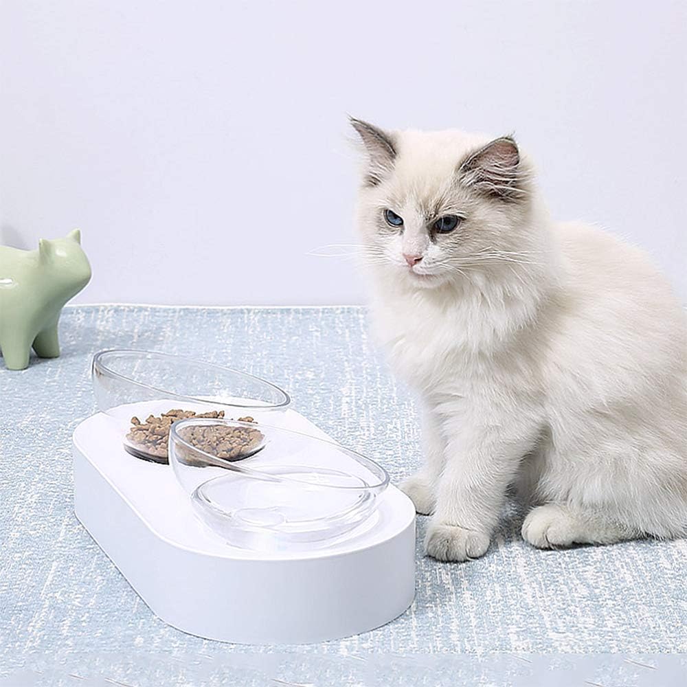 Pet Bowl Adjustable Angle Cat Bowl Oblique Double Bowl Dog Water Bowl Transparent Single Bowl with Raised Stand Pet Food Bowl, B (B)