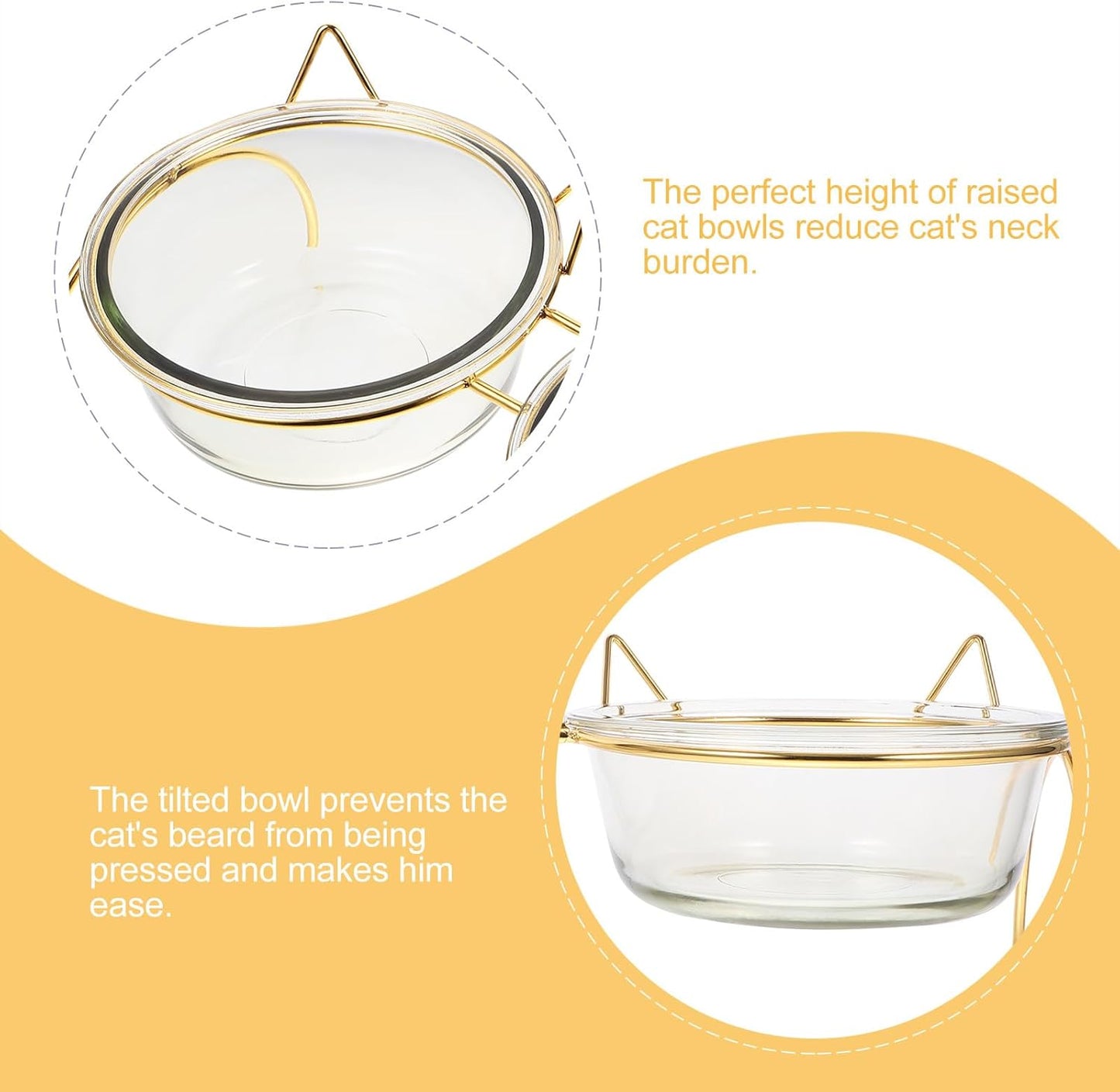 PRETYZOOM Raised Cat Bowls Set with Angled Bowls and Double Iron Stand, High Base Pet Food Feeder and Water Feeder for Cats, Neck Protection Design for Comfortable Feeding