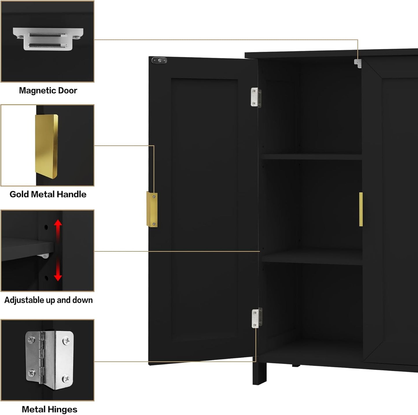 TaoHFE Black Bathroom Storage Cabinet,Bathroom Cabinets Freestanding with 2 Doors,Towel Cabinet for Bathrooms,Restroom Cabinets,Small Storage Cabinet for Office,Restaurant,Living Room